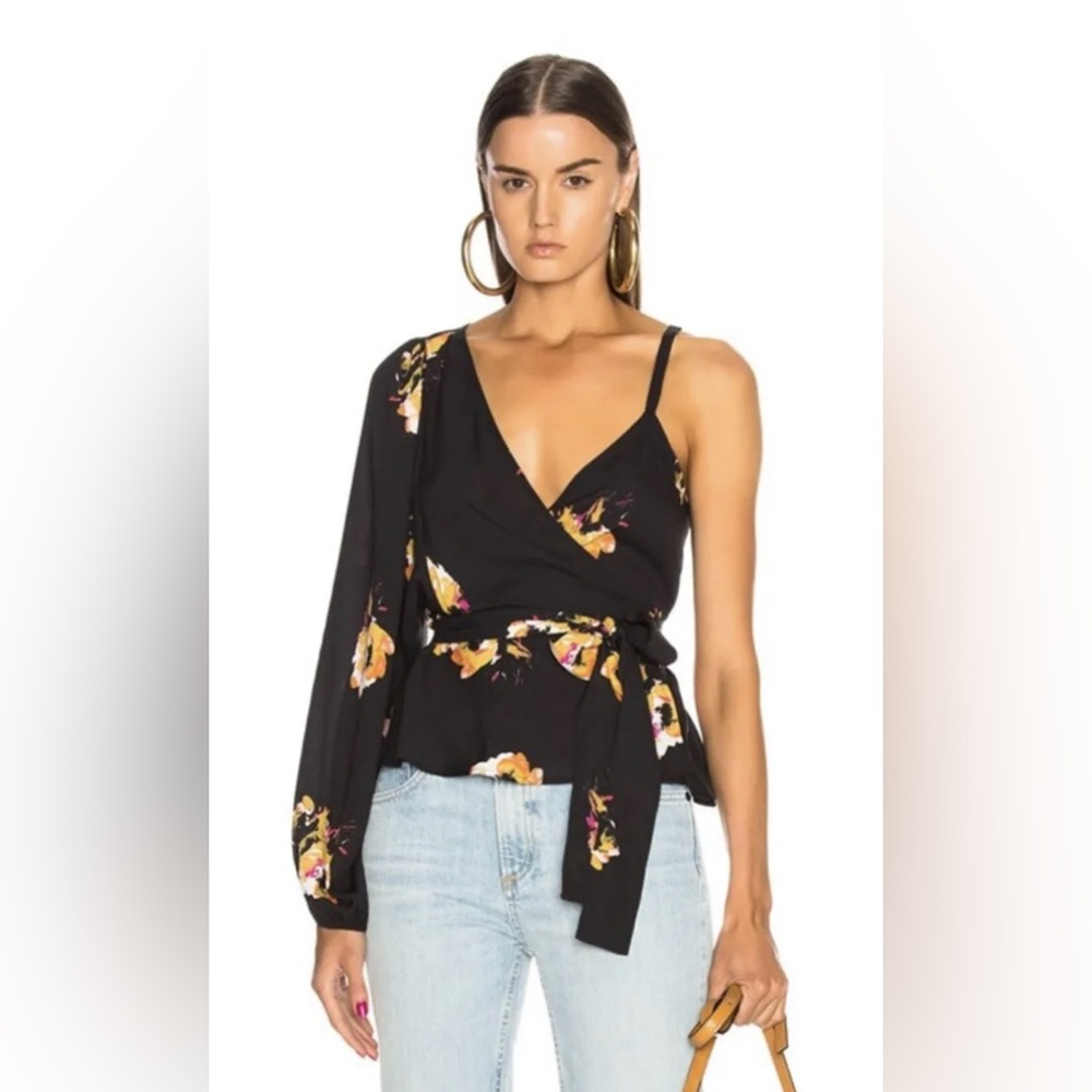 A.L.C Mickalene One-Shoulder Floral Silk Wrap Top Women’s 10